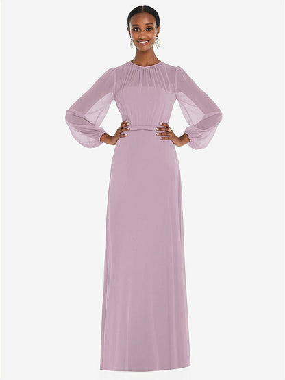 【NEW】【STYLE: 3098】ストラップレス シフォン マキシ ドレス パフ付き スリーブ ブルーソン オーバーレイ 【COLOR: Suede Rose】【SIZE: 00-30W】
