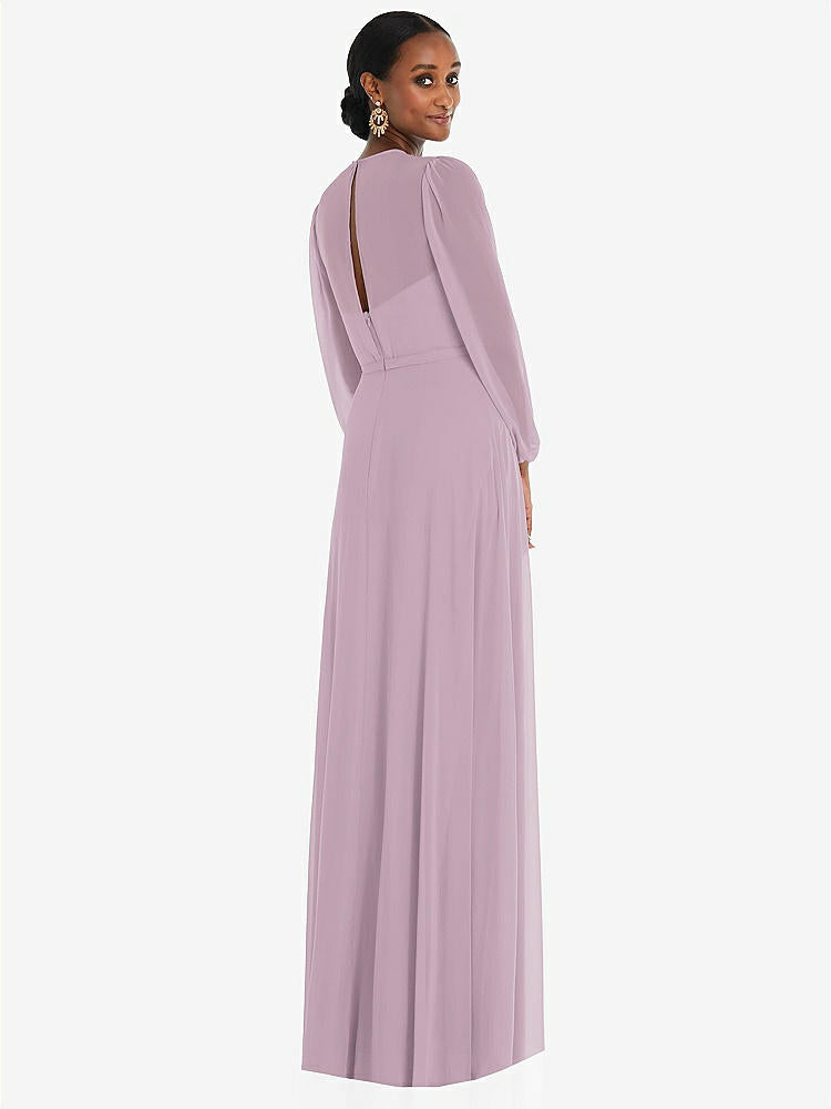 【NEW】【STYLE: 3098】ストラップレス シフォン マキシ ドレス パフ付き スリーブ ブルーソン オーバーレイ 【COLOR: Suede Rose】【SIZE: 00-30W】
