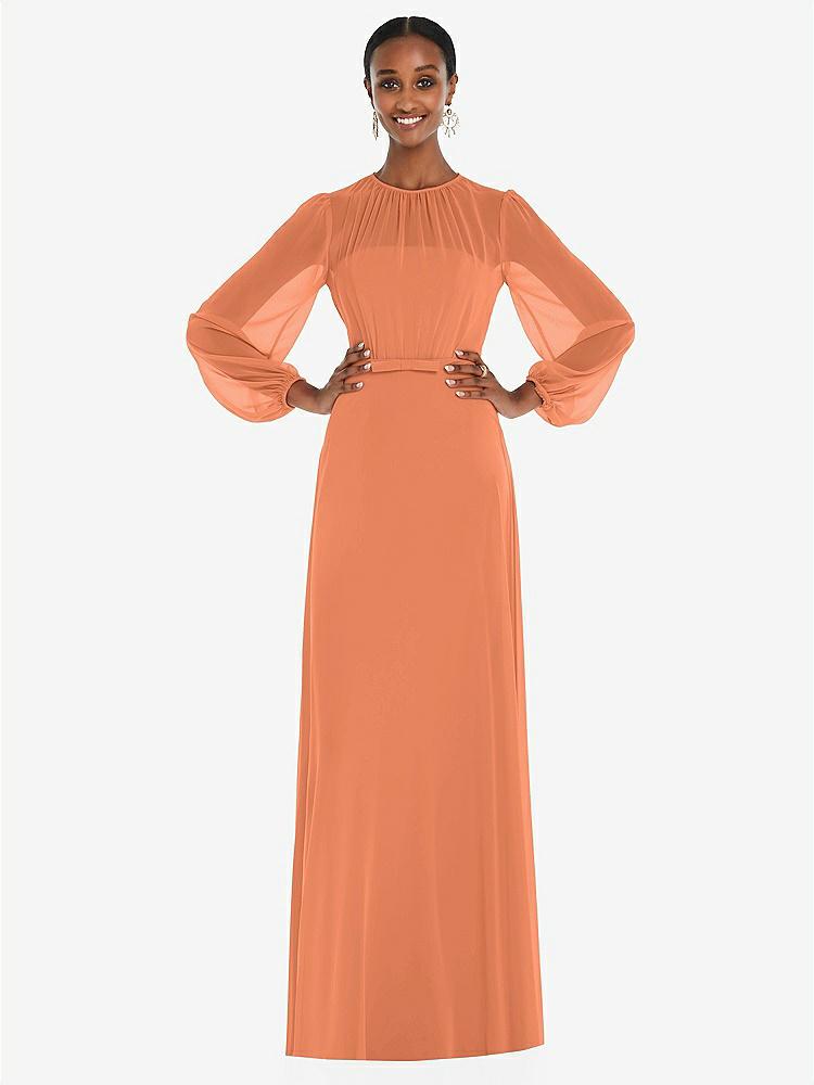 【STYLE: 3098】Strapless Chiffon Maxi Dress with Puff Sleeve Blouson Overlay 【COLOR: Sweet Melon】