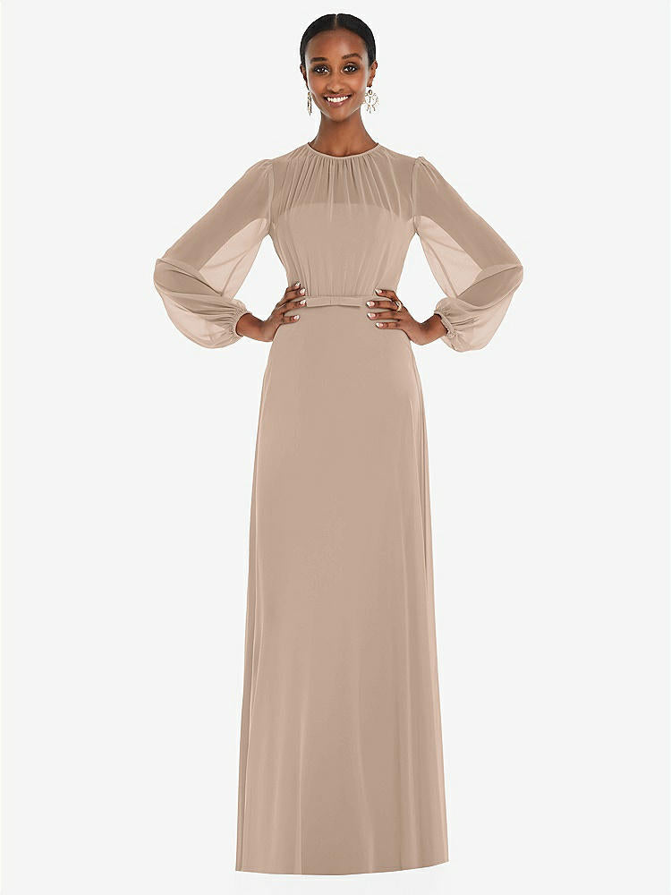【STYLE: 3098】Strapless Chiffon Maxi Dress with Puff Sleeve Blouson Overlay 【COLOR: Topaz】