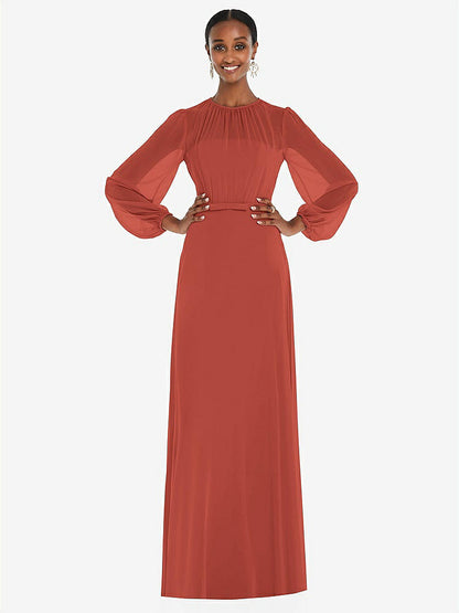 【STYLE: 3098】Strapless Chiffon Maxi Dress with Puff Sleeve Blouson Overlay 【COLOR: Amber Sunset】