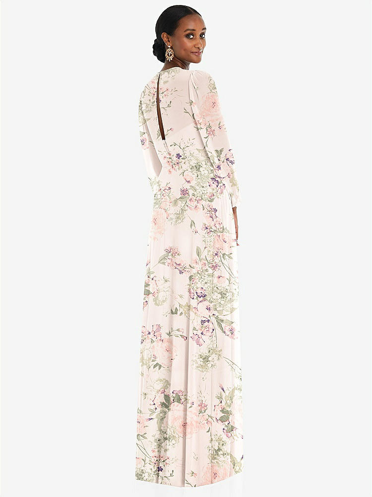 【STYLE: 3098】Strapless Chiffon Maxi Dress with Puff Sleeve Blouson Overlay 【COLOR: Blush Garden】