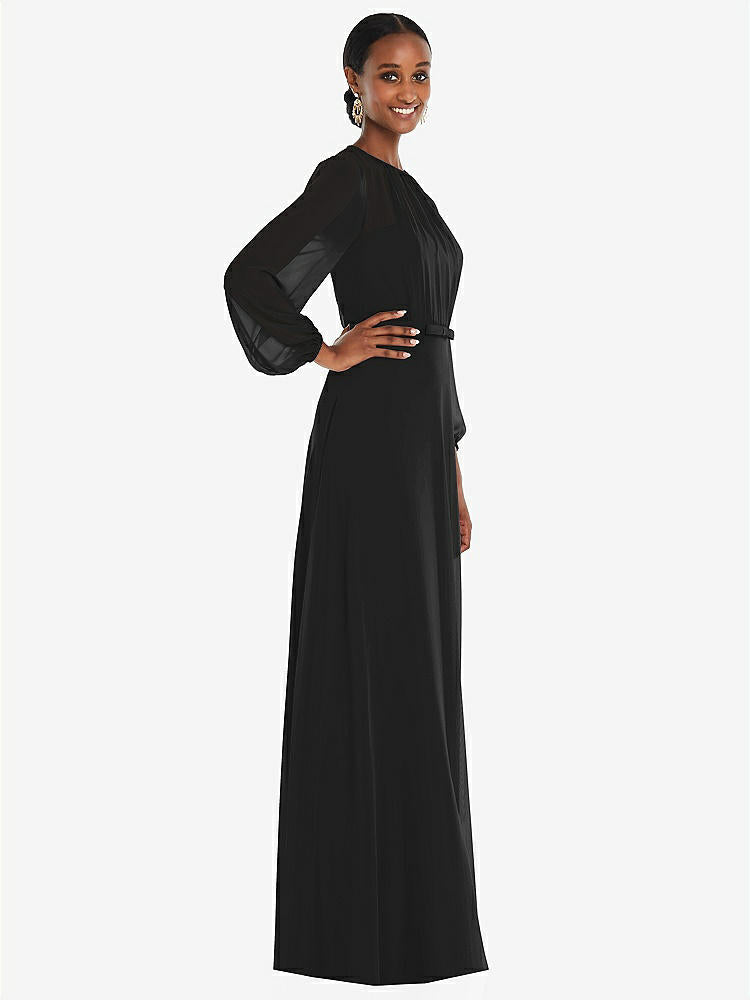 【STYLE: 3098】Strapless Chiffon Maxi Dress with Puff Sleeve Blouson Overlay 【COLOR: Black】