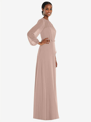 【STYLE: 3098】Strapless Chiffon Maxi Dress with Puff Sleeve Blouson Overlay 【COLOR: Bliss】
