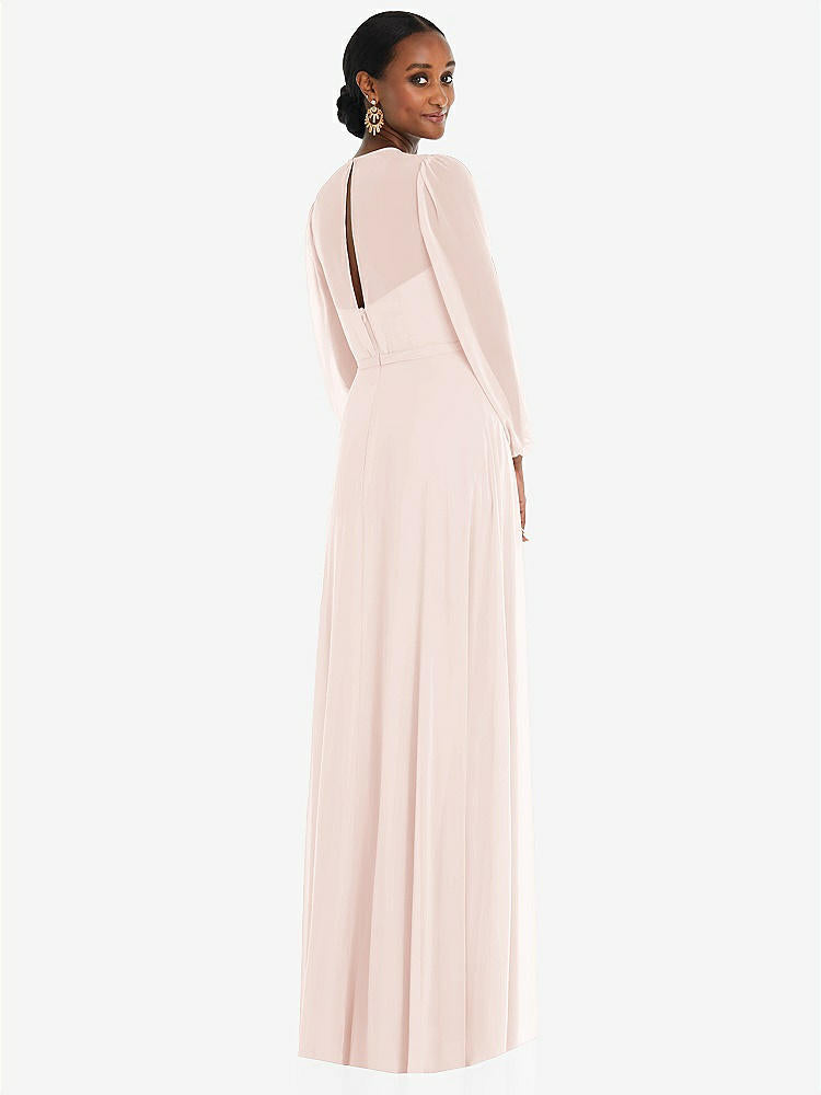 【NEW】【STYLE: 3098】ストラップレス シフォン マキシ ドレス パフ付き スリーブ ブルーソン オーバーレイ 【COLOR: Blush】【SIZE: 00-30W】