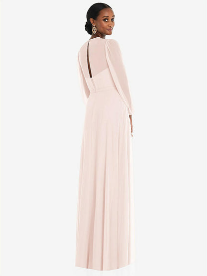 【STYLE: 3098】Strapless Chiffon Maxi Dress with Puff Sleeve Blouson Overlay 【COLOR: Blush】
