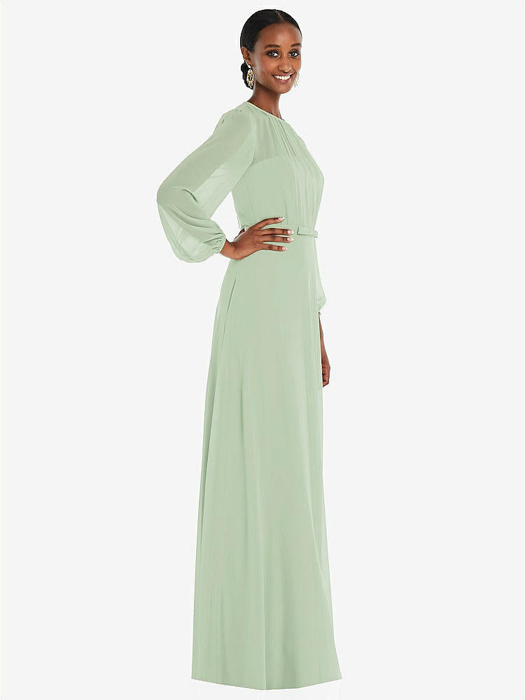 【STYLE: 3098】Strapless Chiffon Maxi Dress with Puff Sleeve Blouson Overlay 【COLOR: Celadon】