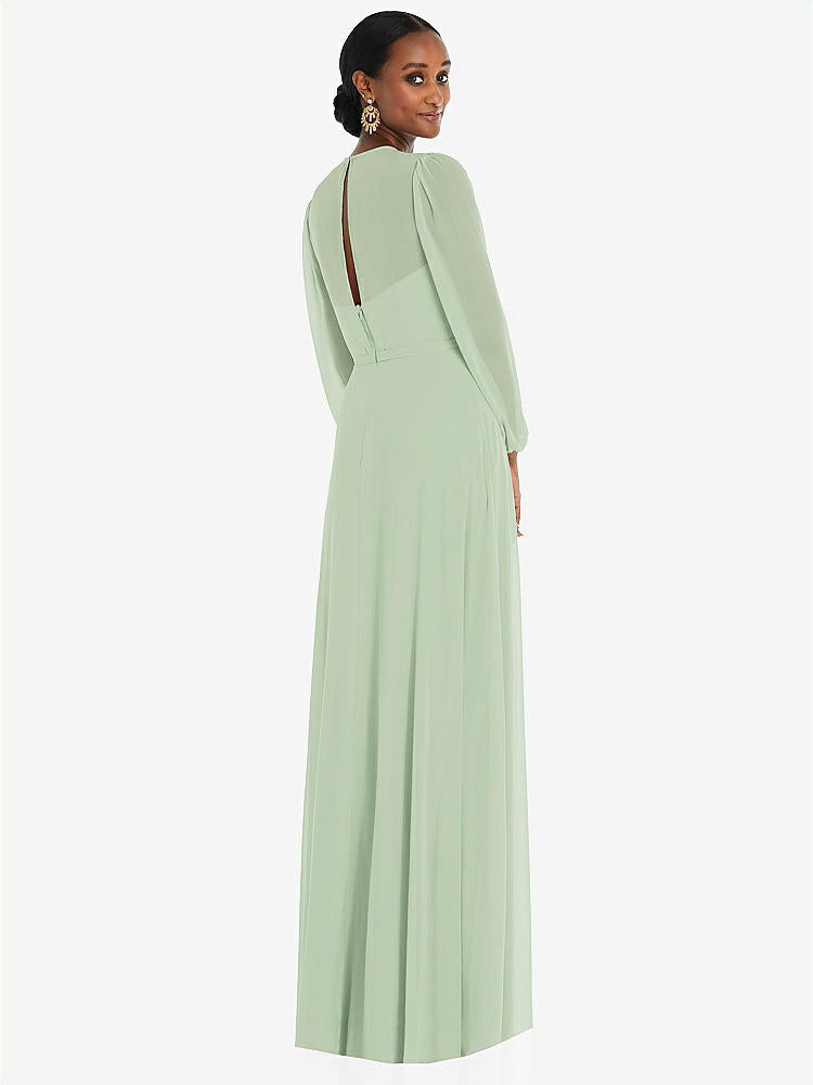 【STYLE: 3098】Strapless Chiffon Maxi Dress with Puff Sleeve Blouson Overlay 【COLOR: Celadon】