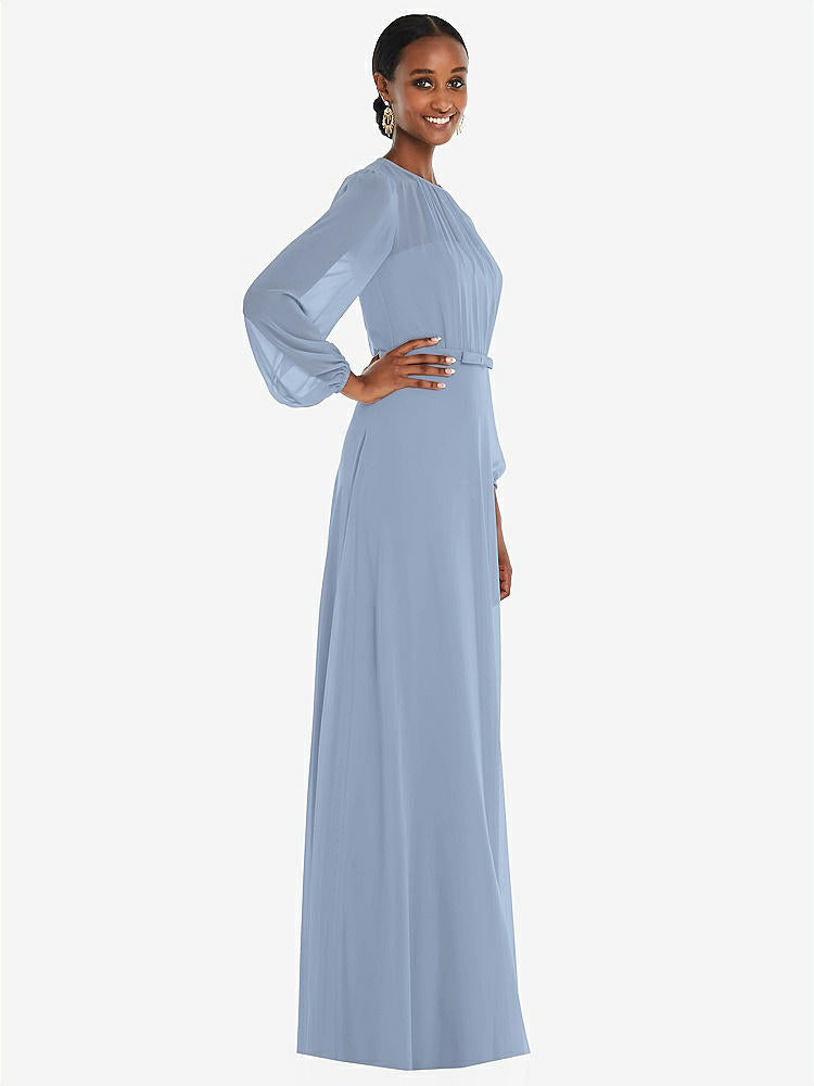 【NEW】【STYLE: 3098】ストラップレス シフォン マキシ ドレス パフ付き スリーブ ブルーソン オーバーレイ 【COLOR: Cloudy】【SIZE: 00-30W】