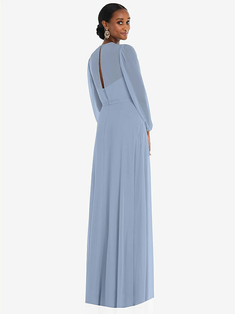 【NEW】【STYLE: 3098】ストラップレス シフォン マキシ ドレス パフ付き スリーブ ブルーソン オーバーレイ 【COLOR: Cloudy】【SIZE: 00-30W】