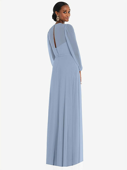 【NEW】【STYLE: 3098】ストラップレス シフォン マキシ ドレス パフ付き スリーブ ブルーソン オーバーレイ 【COLOR: Cloudy】【SIZE: 00-30W】