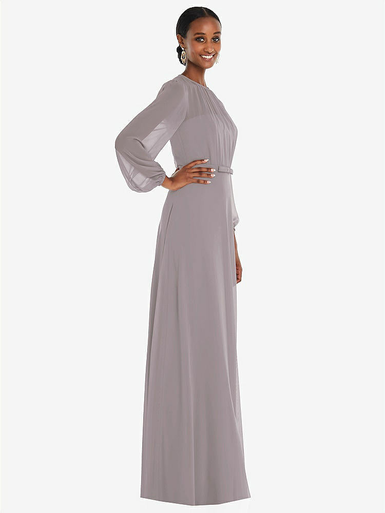 【STYLE: 3098】Strapless Chiffon Maxi Dress with Puff Sleeve Blouson Overlay 【COLOR: Cashmere Gray】