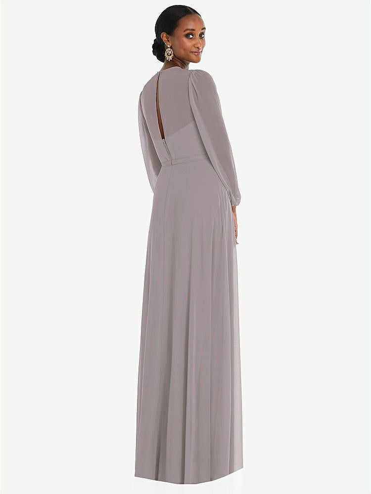【STYLE: 3098】Strapless Chiffon Maxi Dress with Puff Sleeve Blouson Overlay 【COLOR: Cashmere Gray】