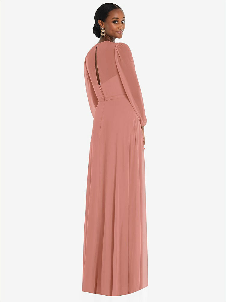 【NEW】【STYLE: 3098】ストラップレス シフォン マキシ ドレス パフ付き スリーブ ブルーソン オーバーレイ 【COLOR: Desert Rose】【SIZE: 00-30W】