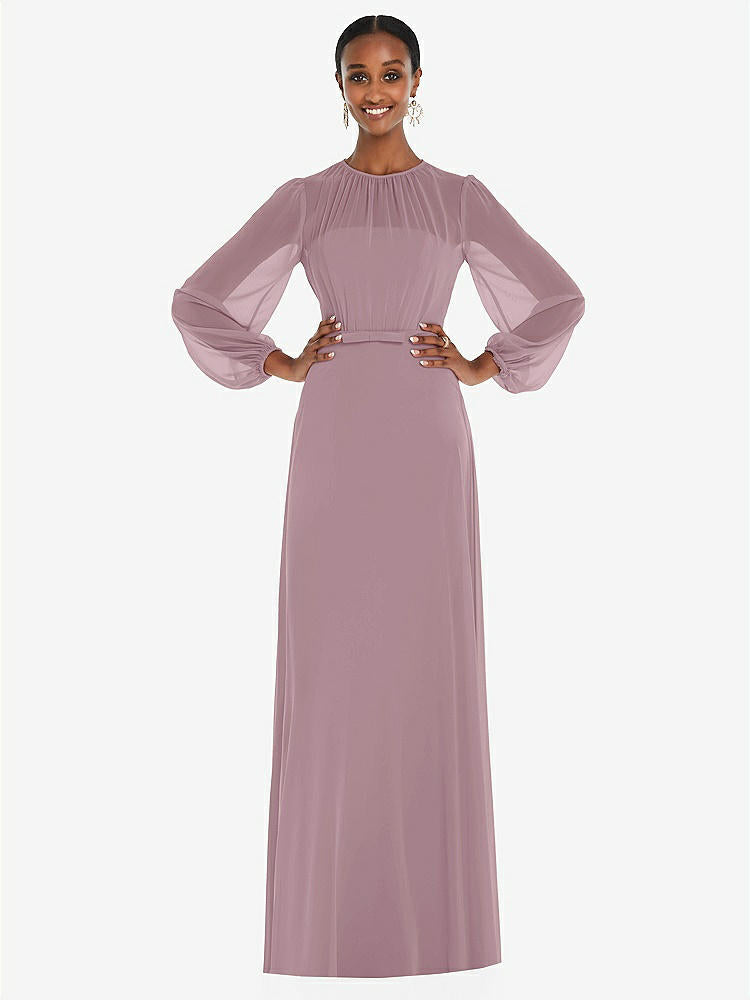 【NEW】【STYLE: 3098】ストラップレス シフォン マキシ ドレス パフ付き スリーブ ブルーソン オーバーレイ 【COLOR: Dusty Rose】【SIZE: 00-30W】