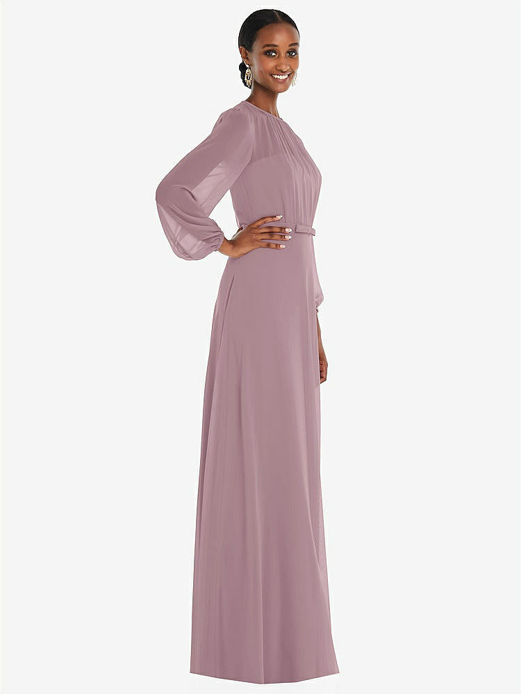 【NEW】【STYLE: 3098】ストラップレス シフォン マキシ ドレス パフ付き スリーブ ブルーソン オーバーレイ 【COLOR: Dusty Rose】【SIZE: 00-30W】