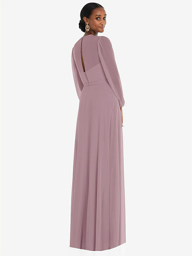 【NEW】【STYLE: 3098】ストラップレス シフォン マキシ ドレス パフ付き スリーブ ブルーソン オーバーレイ 【COLOR: Dusty Rose】【SIZE: 00-30W】