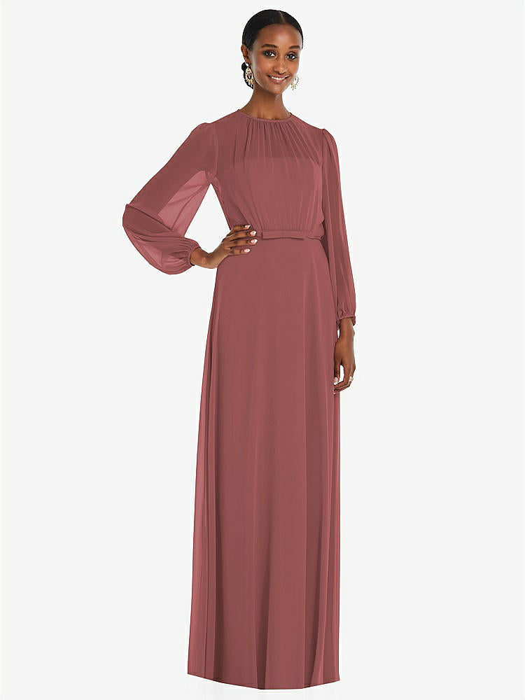 【NEW】【STYLE: 3098】ストラップレス シフォン マキシ ドレス パフ付き スリーブ ブルーソン オーバーレイ 【COLOR: English Rose】【SIZE: 00-30W】