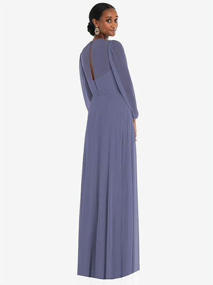 【NEW】【STYLE: 3098】ストラップレス シフォン マキシ ドレス パフ付き スリーブ ブルーソン オーバーレイ 【COLOR: French Blue】【SIZE: 00-30W】
