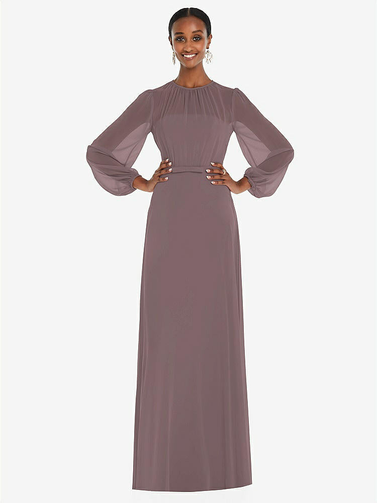 【STYLE: 3098】Strapless Chiffon Maxi Dress with Puff Sleeve Blouson Overlay 【COLOR: French Truffle】