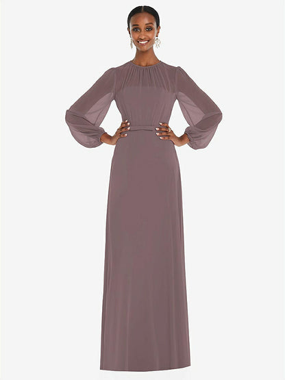 【STYLE: 3098】Strapless Chiffon Maxi Dress with Puff Sleeve Blouson Overlay 【COLOR: French Truffle】