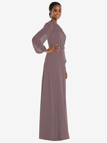 【STYLE: 3098】Strapless Chiffon Maxi Dress with Puff Sleeve Blouson Overlay 【COLOR: French Truffle】