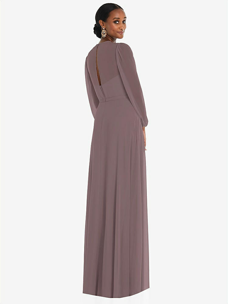 【STYLE: 3098】Strapless Chiffon Maxi Dress with Puff Sleeve Blouson Overlay 【COLOR: French Truffle】