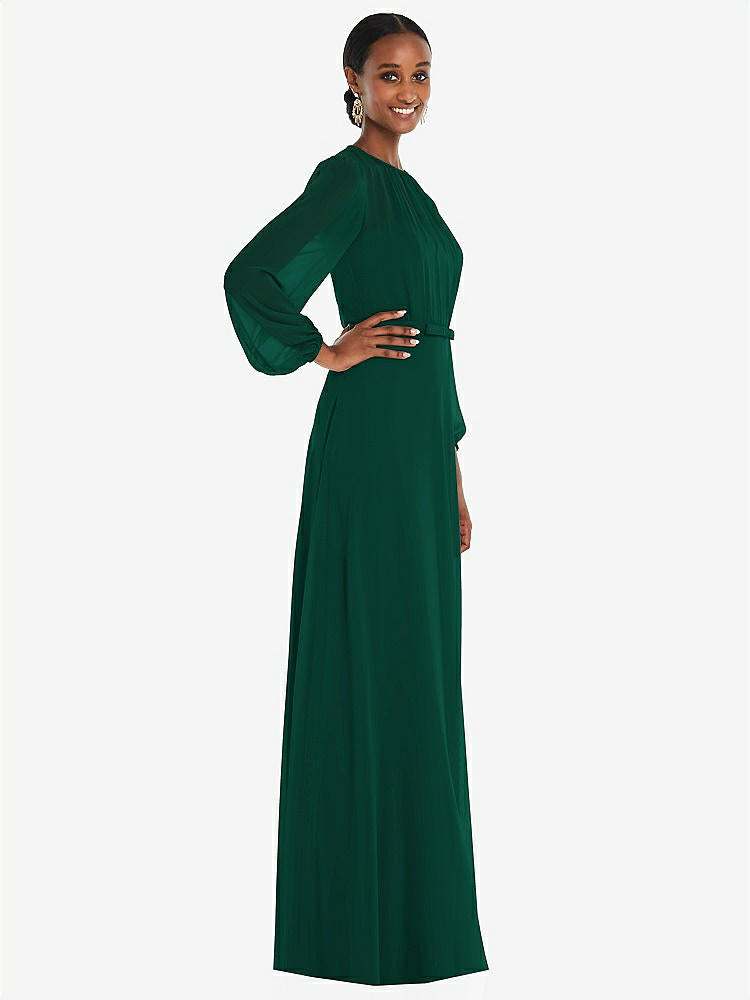【STYLE: 3098】Strapless Chiffon Maxi Dress with Puff Sleeve Blouson Overlay 【COLOR: Hunter Green】