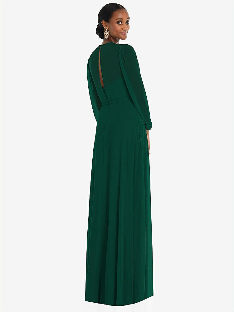 【NEW】【STYLE: 3098】ストラップレス シフォン マキシ ドレス パフ付き スリーブ ブルーソン オーバーレイ 【COLOR: Hunter Green】【SIZE: 00-30W】