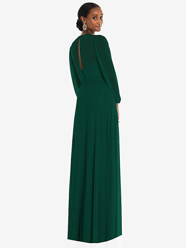 【STYLE: 3098】Strapless Chiffon Maxi Dress with Puff Sleeve Blouson Overlay 【COLOR: Hunter Green】