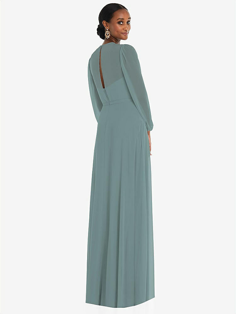 【NEW】【STYLE: 3098】ストラップレス シフォン マキシ ドレス パフ付き スリーブ ブルーソン オーバーレイ 【COLOR: Icelandic】【SIZE: 00-30W】