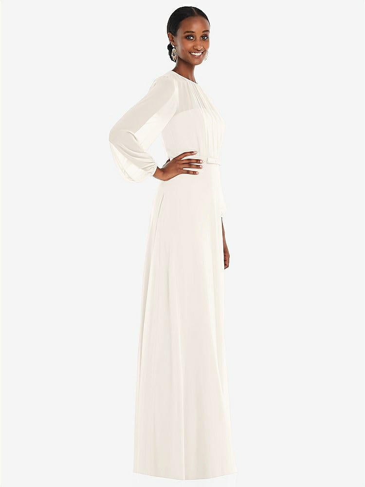 【STYLE: 3098】Strapless Chiffon Maxi Dress with Puff Sleeve Blouson Overlay 【COLOR: Ivory】