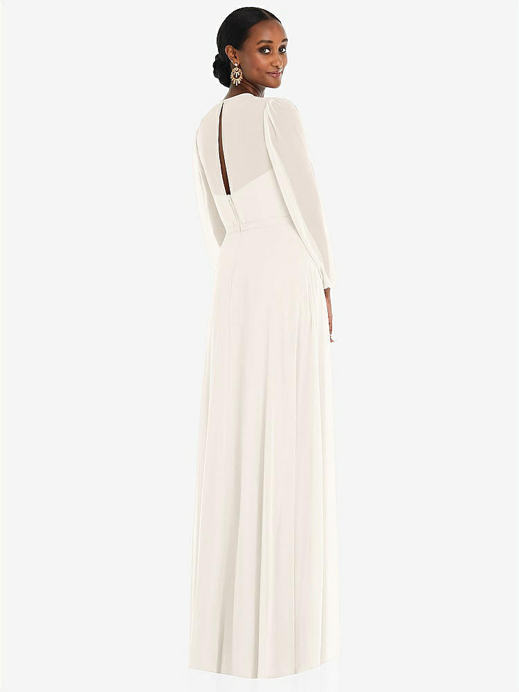 【STYLE: 3098】Strapless Chiffon Maxi Dress with Puff Sleeve Blouson Overlay 【COLOR: Ivory】