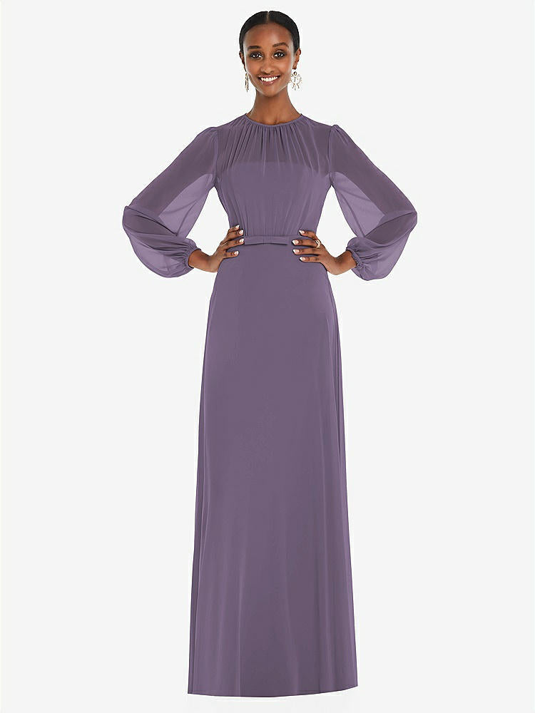 【NEW】【STYLE: 3098】ストラップレス シフォン マキシ ドレス パフ付き スリーブ ブルーソン オーバーレイ 【COLOR: Lavender】【SIZE: 00-30W】