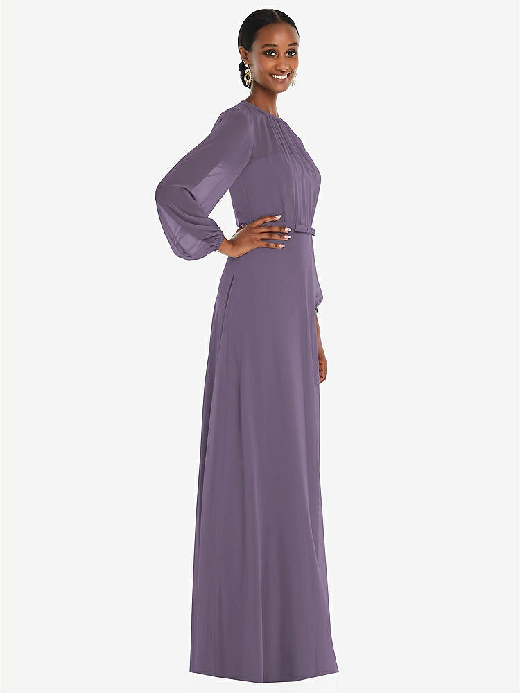 【NEW】【STYLE: 3098】ストラップレス シフォン マキシ ドレス パフ付き スリーブ ブルーソン オーバーレイ 【COLOR: Lavender】【SIZE: 00-30W】