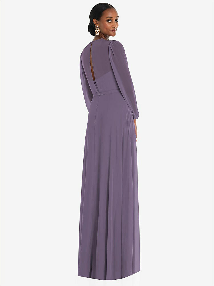 【NEW】【STYLE: 3098】ストラップレス シフォン マキシ ドレス パフ付き スリーブ ブルーソン オーバーレイ 【COLOR: Lavender】【SIZE: 00-30W】