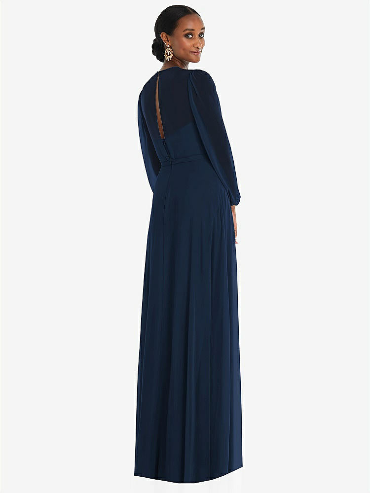【NEW】【STYLE: 3098】ストラップレス シフォン マキシ ドレス パフ付き スリーブ ブルーソン オーバーレイ 【COLOR: Midnight Navy】【SIZE: 00-30W】