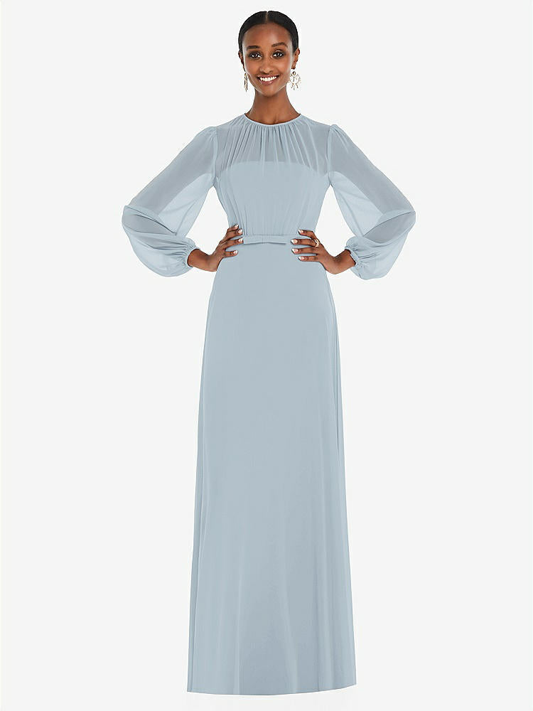 【NEW】【STYLE: 3098】ストラップレス シフォン マキシ ドレス パフ付き スリーブ ブルーソン オーバーレイ 【COLOR: Mist】【SIZE: 00-30W】