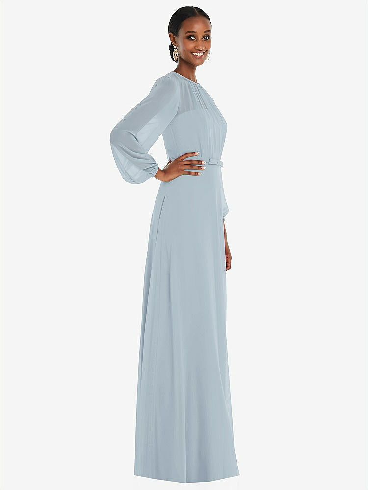 【NEW】【STYLE: 3098】ストラップレス シフォン マキシ ドレス パフ付き スリーブ ブルーソン オーバーレイ 【COLOR: Mist】【SIZE: 00-30W】