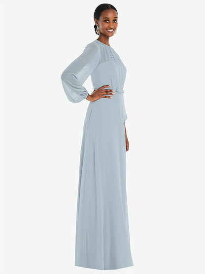 【NEW】【STYLE: 3098】ストラップレス シフォン マキシ ドレス パフ付き スリーブ ブルーソン オーバーレイ 【COLOR: Mist】【SIZE: 00-30W】