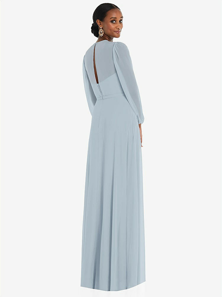 【NEW】【STYLE: 3098】ストラップレス シフォン マキシ ドレス パフ付き スリーブ ブルーソン オーバーレイ 【COLOR: Mist】【SIZE: 00-30W】