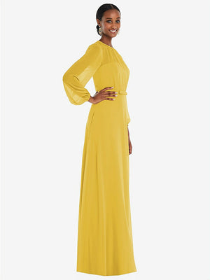 【STYLE: 3098】Strapless Chiffon Maxi Dress with Puff Sleeve Blouson Overlay 【COLOR: Marigold】