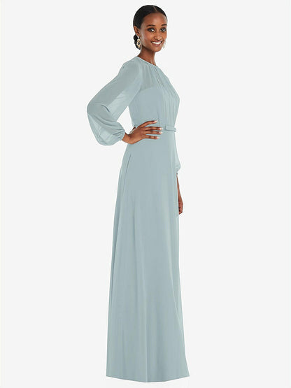 【NEW】【STYLE: 3098】ストラップレス シフォン マキシ ドレス パフ付き スリーブ ブルーソン オーバーレイ 【COLOR: Morning Sky】【SIZE: 00-30W】