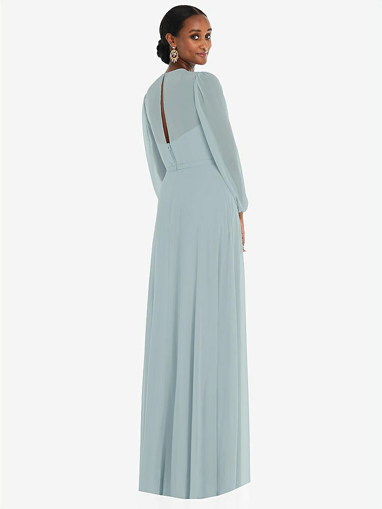 【NEW】【STYLE: 3098】ストラップレス シフォン マキシ ドレス パフ付き スリーブ ブルーソン オーバーレイ 【COLOR: Morning Sky】【SIZE: 00-30W】