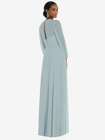 【NEW】【STYLE: 3098】ストラップレス シフォン マキシ ドレス パフ付き スリーブ ブルーソン オーバーレイ 【COLOR: Morning Sky】【SIZE: 00-30W】