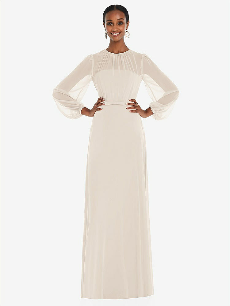 【STYLE: 3098】Strapless Chiffon Maxi Dress with Puff Sleeve Blouson Overlay 【COLOR: Oat】