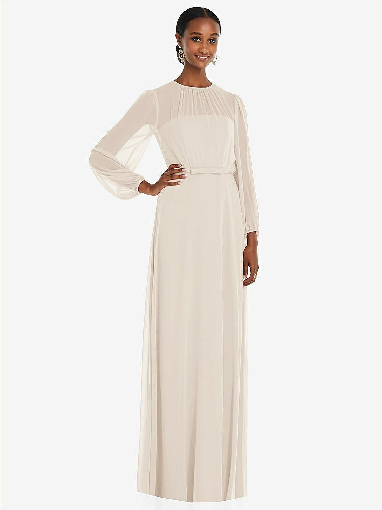 【STYLE: 3098】Strapless Chiffon Maxi Dress with Puff Sleeve Blouson Overlay 【COLOR: Oat】
