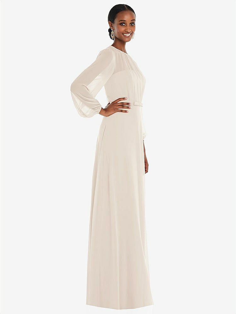 【STYLE: 3098】Strapless Chiffon Maxi Dress with Puff Sleeve Blouson Overlay 【COLOR: Oat】