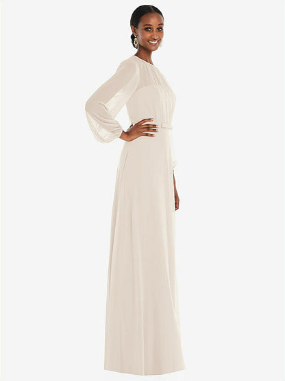 【STYLE: 3098】Strapless Chiffon Maxi Dress with Puff Sleeve Blouson Overlay 【COLOR: Oat】