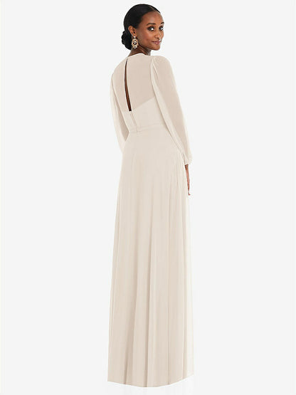 【STYLE: 3098】Strapless Chiffon Maxi Dress with Puff Sleeve Blouson Overlay 【COLOR: Oat】